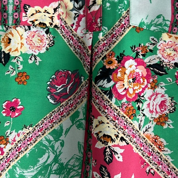 Anthropologie Figueroa & Flower Boho Tunic Pink Green White 3/4 flare Sleeves - Picture 5 of 8